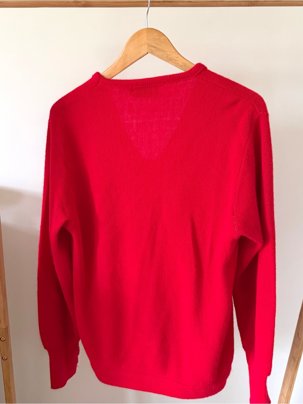 Vintage 80’s Lacoste V-neck Embroidered Logo Sweater in Cherry Red - Picture 4 of 4